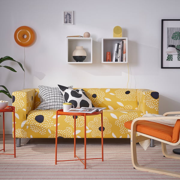 KLIPPAN Housse canapé 2 pl, Tingetorp jaune/blanc/motif floral