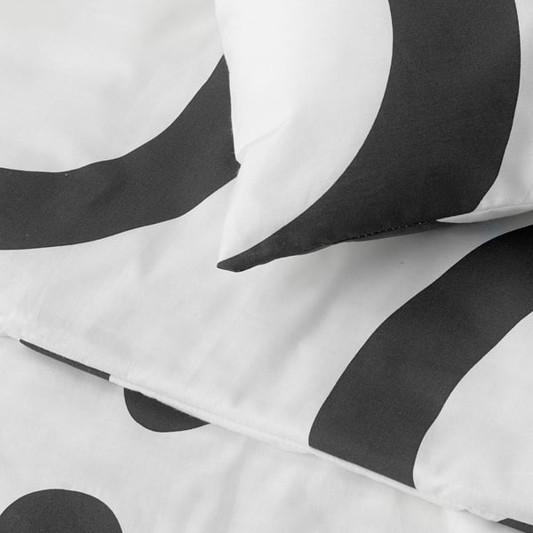 KLIPPBRÄCKA Housse de couette et 1 taie, blanc/noir, 150x200/50x60 cm