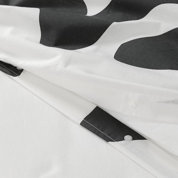 KLIPPBRÄCKA Housse de couette et 2 taies, blanc/noir, 240x220/50x60 cm