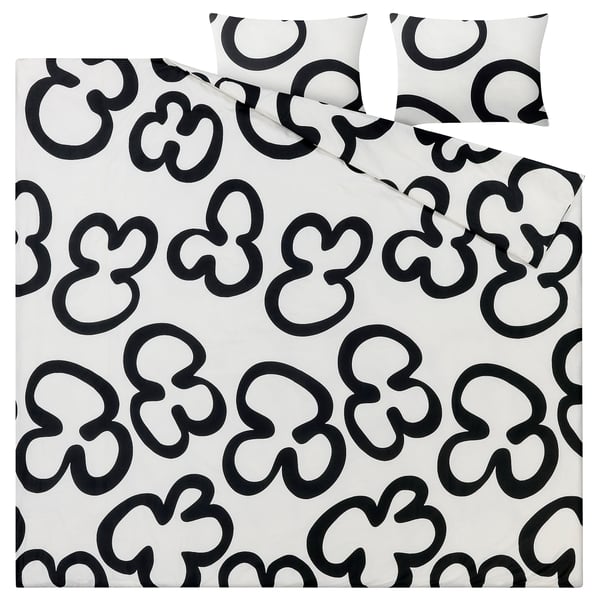 KLIPPBRÄCKA Housse de couette et 2 taies, blanc/noir, 240x220/50x60 cm