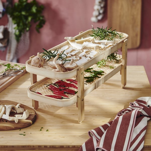 KÖSSEBÄR Séchoir alimentaire avec 2 plateaux, bambou, 46x21x22 cm