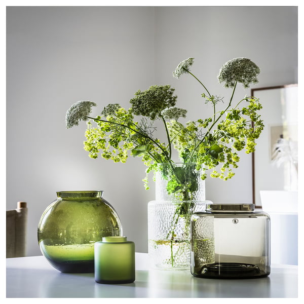 KONSTFULL Vase, verre givré/vert, 10 cm