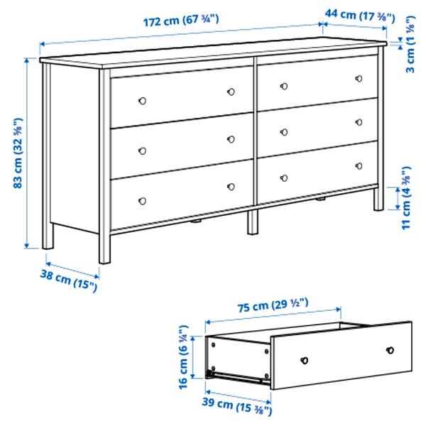 KOPPANG Commode 6 tiroirs, brun noir, 172x44x83 cm