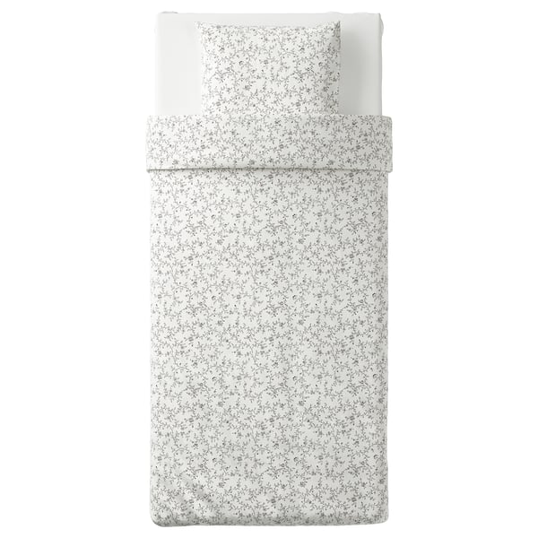KOPPARRANKA Housse de couette et 1 taie, blanc/gris foncé, 150x200/50x60 cm