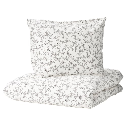 KOPPARRANKA Housse de couette et 1 taie, blanc/gris foncé, 150x200/50x60 cm