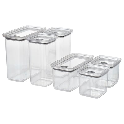 KORALLVIPPA Bocal avec couvercle, lot de 6, transparent