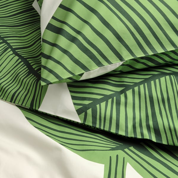 KUNGSCISSUS Housse de couette et 1 taie, blanc/vert, 150x200/50x60 cm