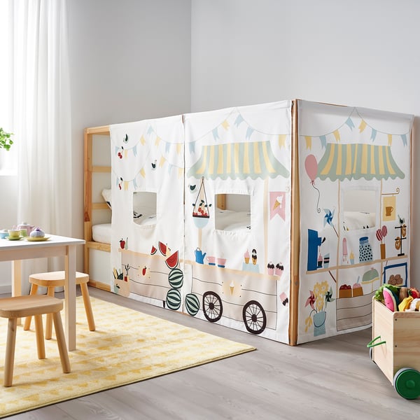 KURA Rideaux de lit, motif stand marché