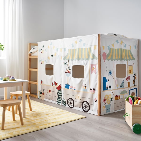 KURA Rideaux de lit, motif stand marché