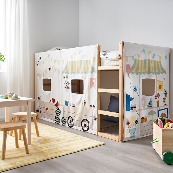 KURA Rideaux de lit, motif stand marché