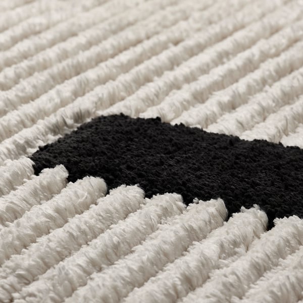 LÄNSVÄG Tapis, poils ras, blanc cassé/noir, 133x195 cm