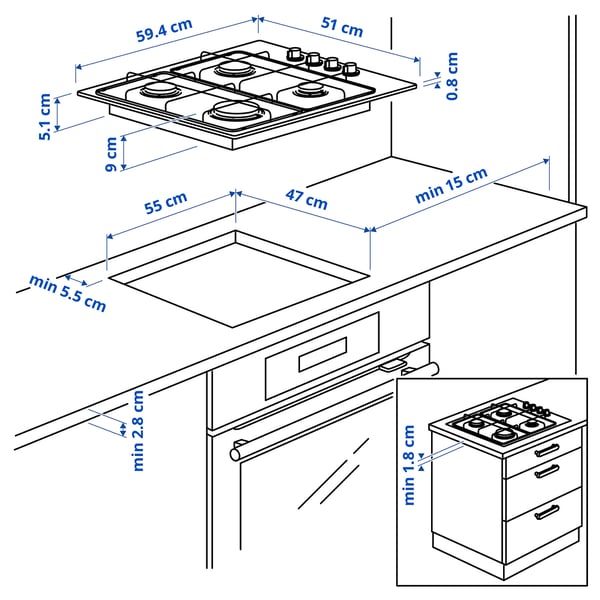 LAGAN Plaque de cuisson au gaz, blanc, 59 cm