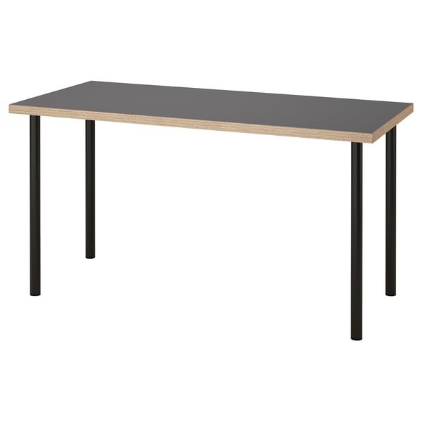 LAGKAPTEN / ADILS Bureau, gris/effet bois noir, 140x60 cm