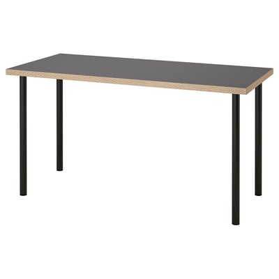 LAGKAPTEN / ADILS Bureau, gris/effet bois noir, 140x60 cm