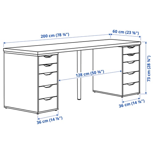 LAGKAPTEN / ALEX Bureau, blanc, 200x60 cm