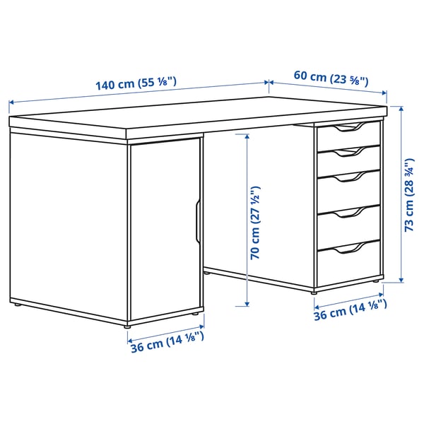 LAGKAPTEN / ALEX Bureau, blanc, 140x60 cm