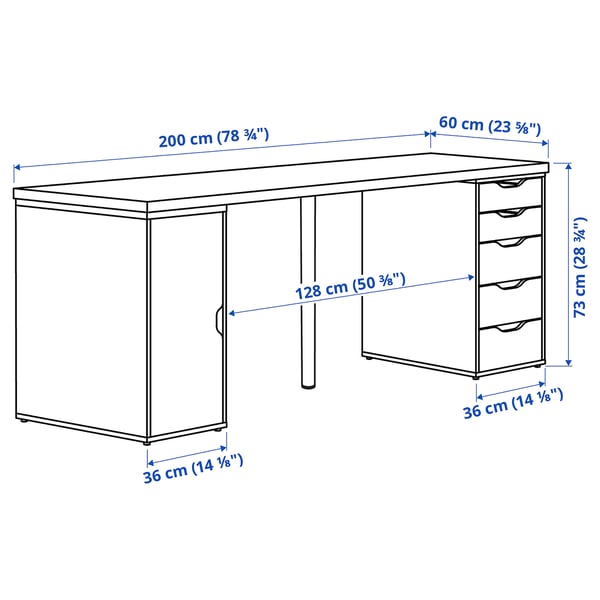 LAGKAPTEN / ALEX Bureau, blanc, 200x60 cm