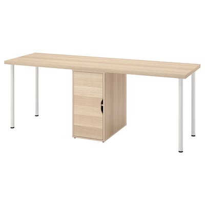 LAGKAPTEN / ALEX Bureau, teinté blanc/motif chêne blanc, 200x60 cm