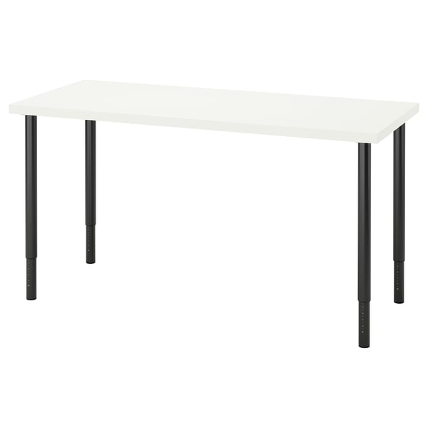 LAGKAPTEN / OLOV Bureau, blanc/noir, 140x60 cm