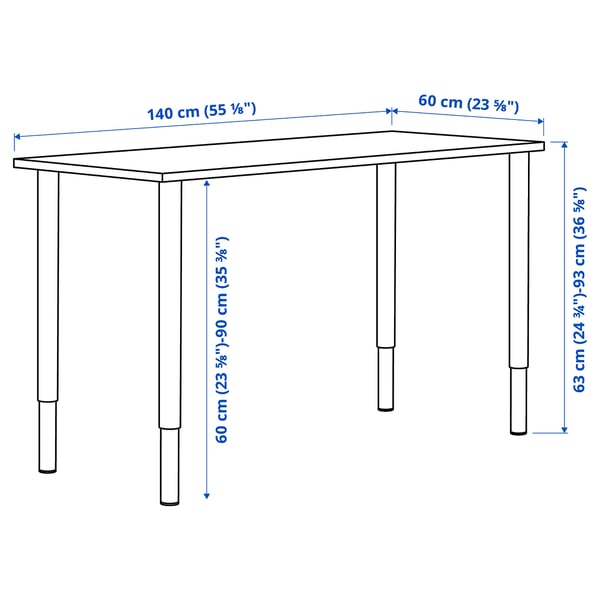 LAGKAPTEN / OLOV Bureau, blanc, 140x60 cm