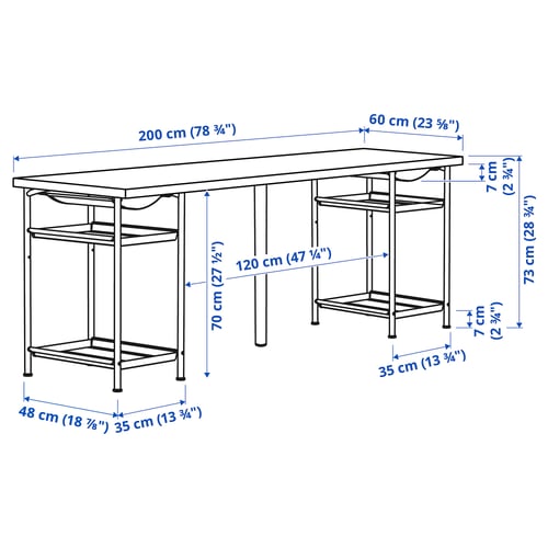 LAGKAPTEN / SPÄND Bureau, blanc/noir, 200x60 cm