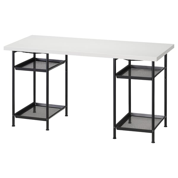 LAGKAPTEN / SPÄND Bureau, blanc/noir, 140x60 cm