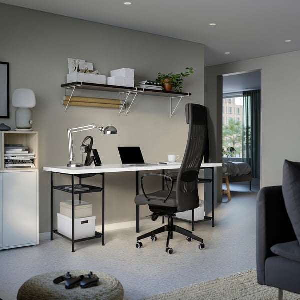 LAGKAPTEN / SPÄND Bureau, blanc/noir, 200x60 cm