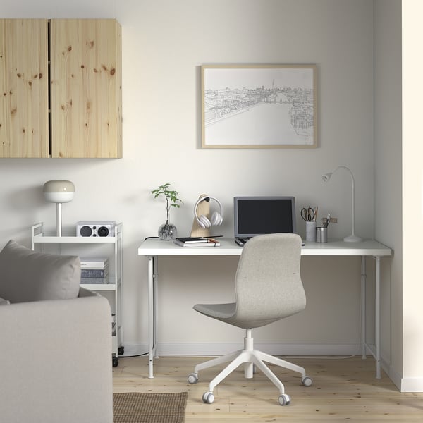 LAGKAPTEN / SPÄND Bureau, blanc, 140x60 cm
