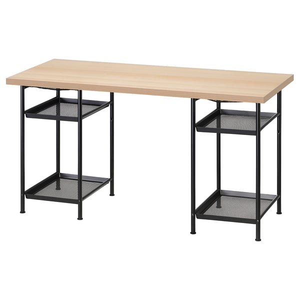 LAGKAPTEN / SPÄND Bureau, effet chêne blanchi/noir, 140x60 cm