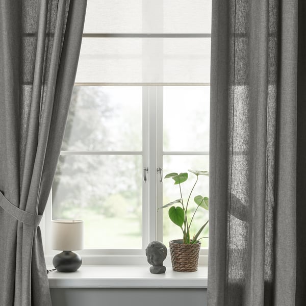 LENDA Rideaux+embrasses, 2 pcs, gris-vert clair/ruflette, 140x300 cm
