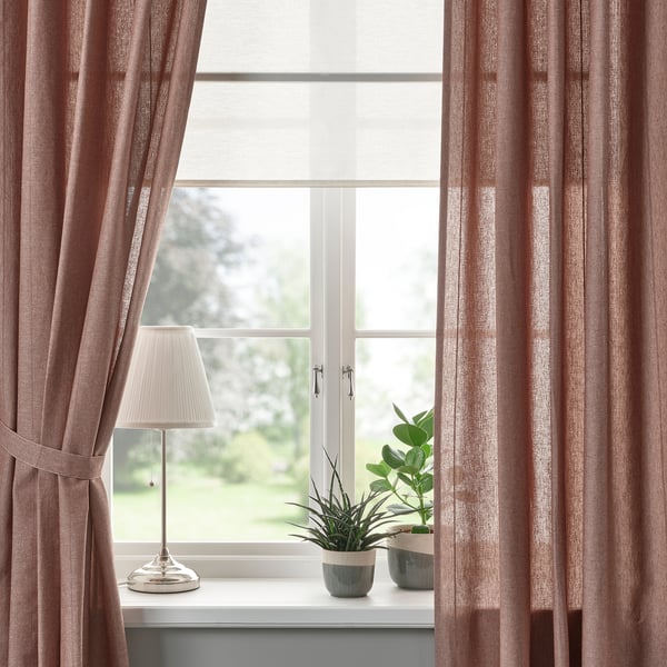 LENDA Rideaux+embrasses, 2 pcs, rouille/ruflette, 140x300 cm