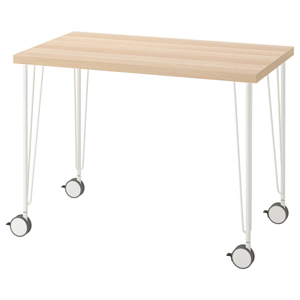 LINNMON / KRILLE Bureau, effet chêne blanchi/blanc, 100x60 cm