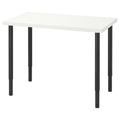 LINNMON / OLOV Bureau, blanc/noir, 100x60 cm