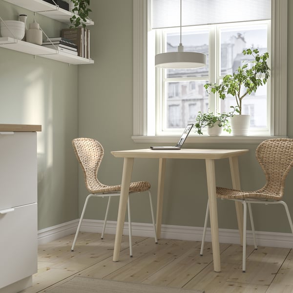 LISABO / ÄLVSTA Table et 2 chaises, plaqué frêne/rotin blanc, 88x78 cm