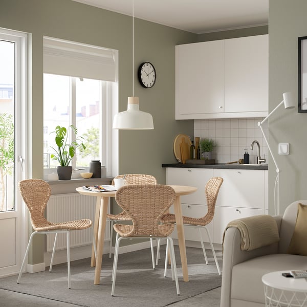 LISABO / ÄLVSTA Table et 4 chaises, plaqué frêne/rotin blanc, 105 cm
