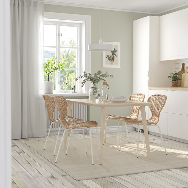 LISABO / ÄLVSTA Table et 4 chaises, plaqué frêne/rotin blanc, 140x78 cm