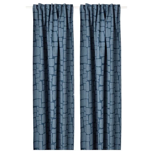 LÖNNSTÄVMAL Rideaux occultants, 2 pièces, bleu/ruflette, 145x300 cm