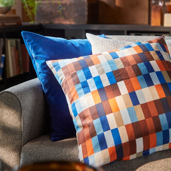 LÖVNATURSKOG Housse de coussin, brun/bleu, 50x50 cm