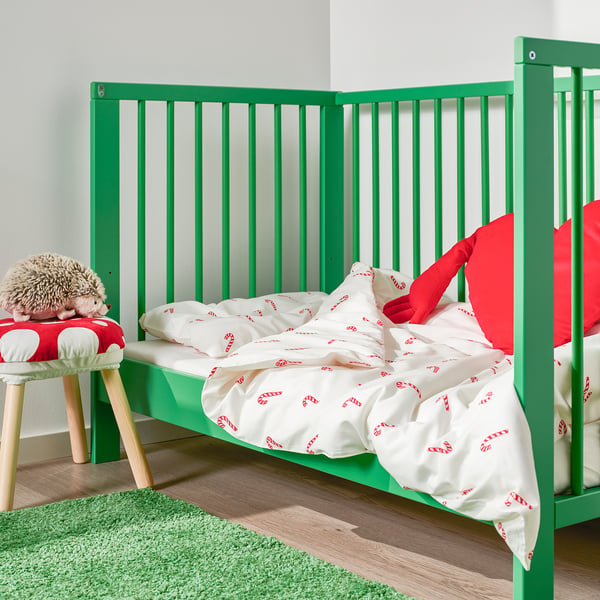 LÖVSÅNGARE Housse couette+1 taie pour lit bébé, motif sucre d'orge, 110x125/35x55 cm