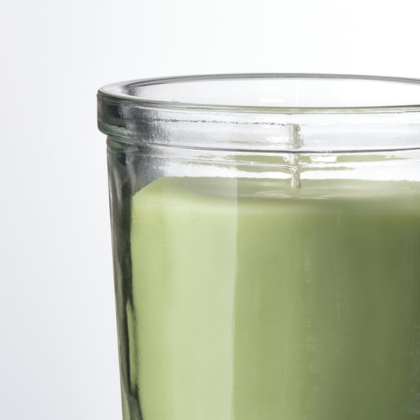 LÖVSKOGSLUND Bougie parfumée dans verre, pomme/vert clair, 20 hr