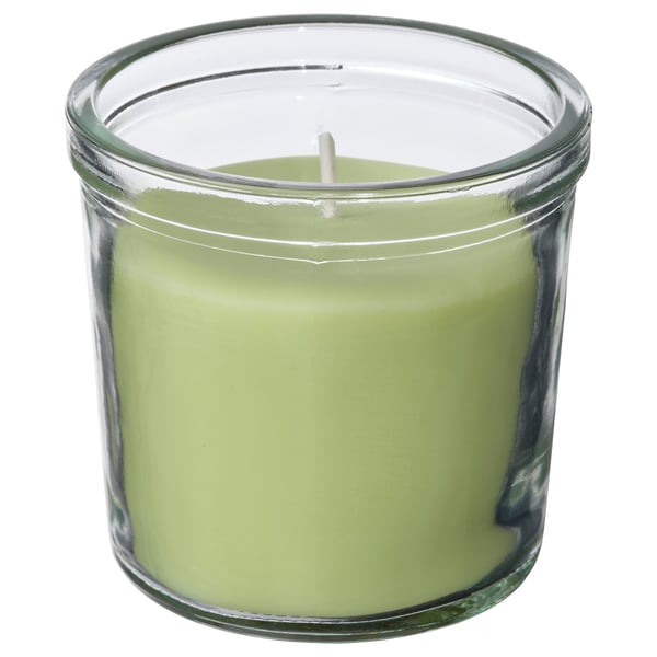 LÖVSKOGSLUND Bougie parfumée dans verre, pomme/vert clair, 20 hr