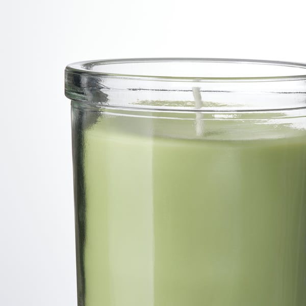 LÖVSKOGSLUND Bougie parfumée dans verre, pomme/vert clair, 40 hr