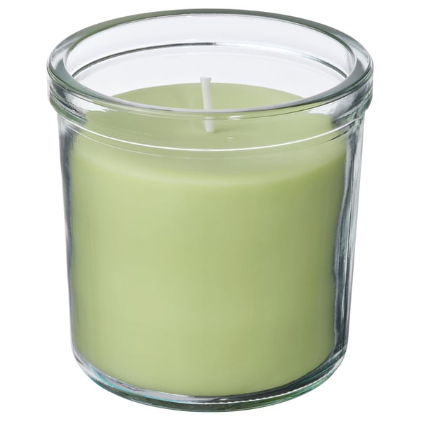 LÖVSKOGSLUND Bougie parfumée dans verre, pomme/vert clair, 40 hr