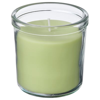 LÖVSKOGSLUND Bougie parfumée dans verre, pomme/vert clair, 40 hr