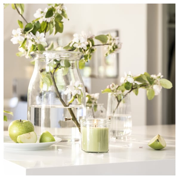 LÖVSKOGSLUND Bougie parfumée dans verre, pomme/vert clair, 40 hr