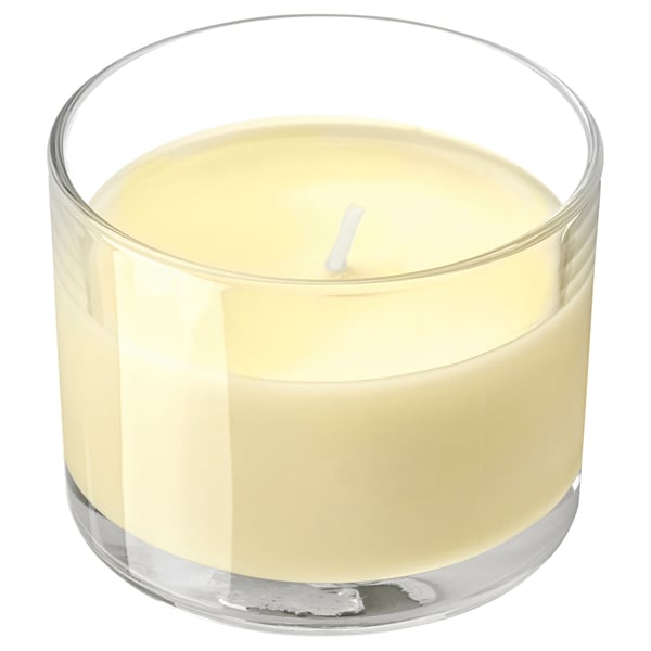 LOTSFÅGEL Bougie parfumée dans verre, fleur de citronnier jaune clair, 20 hr