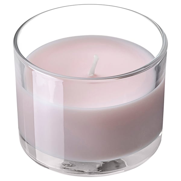 LOTSFÅGEL Bougie parfumée dans verre, fleurs roses rose pâle, 20 hr