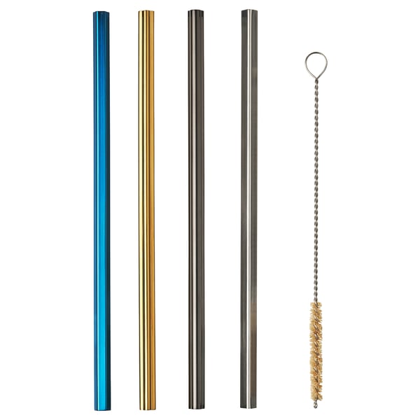 LUFTTÄT Pailles et goupillon, lot de 5, plusieurs formes multicolore