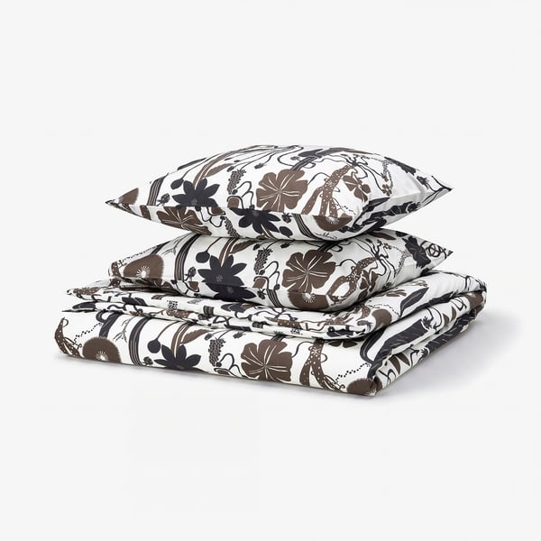 LUNDSKAFTING Housse de couette et 2 taies, blanc/noir/brun, 240x220/50x60 cm