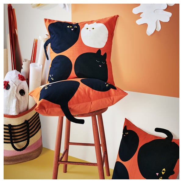 MÄVINN Housse de coussin, motif chat orange, 50x50 cm